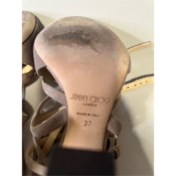 Jimmy Choo DILLAN Block Strappy Cage Block Heel Sandal Shoe Light Mocha 37 (7) - Picture 9 of 10